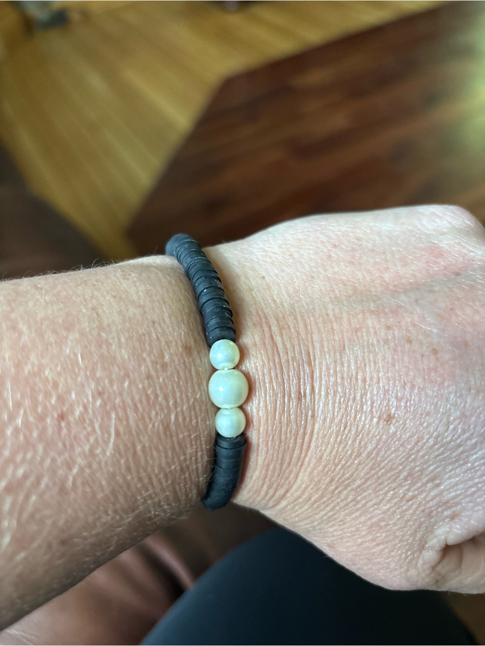 Black Beaded Bracelet with Ivory Accent Beads